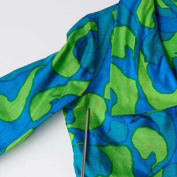 VTG 60s Psychedelic Blouse M Mod Abstract Art Top Statement Retro Groovy Stains - Picture 7 of 14